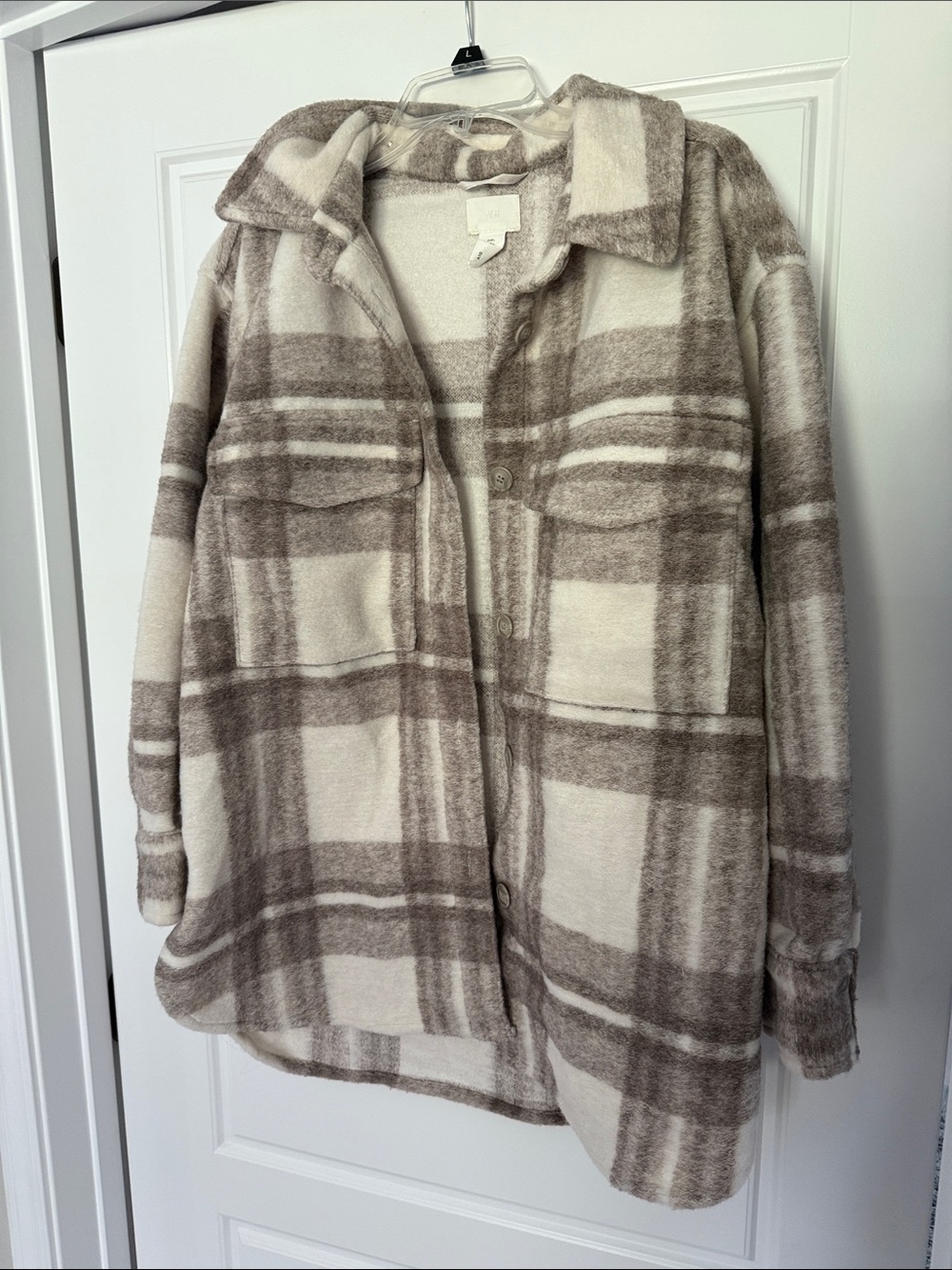 H&M Cream and Taupe Plaid Shacket